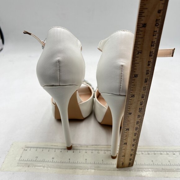 FSJ White Crystal T Strap High Heel Bridal Wedding Open Toe Rhinestones Sandals - Picture 5 of 8